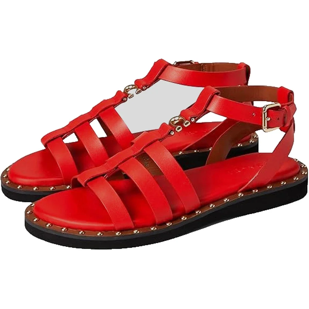 COACH Giselle Women's Strap Sandal Penny Studded RED Leather Size 5